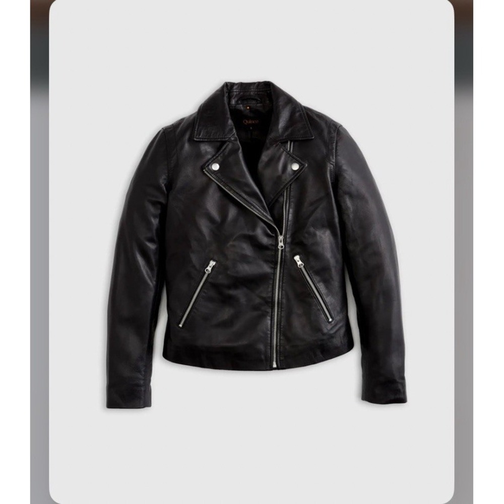 Quince Midnight Leather Jacket with Silver Accents